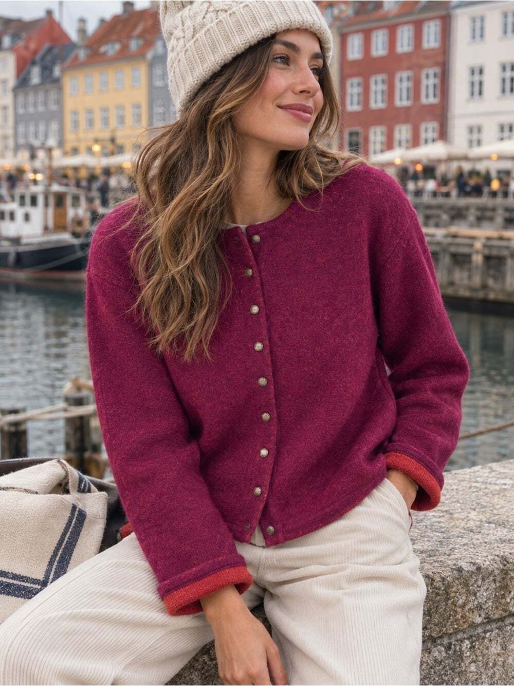 Newton Trading Co Wool Cardigan Medium Magenta Boiled Wool Cottagecore Vintage